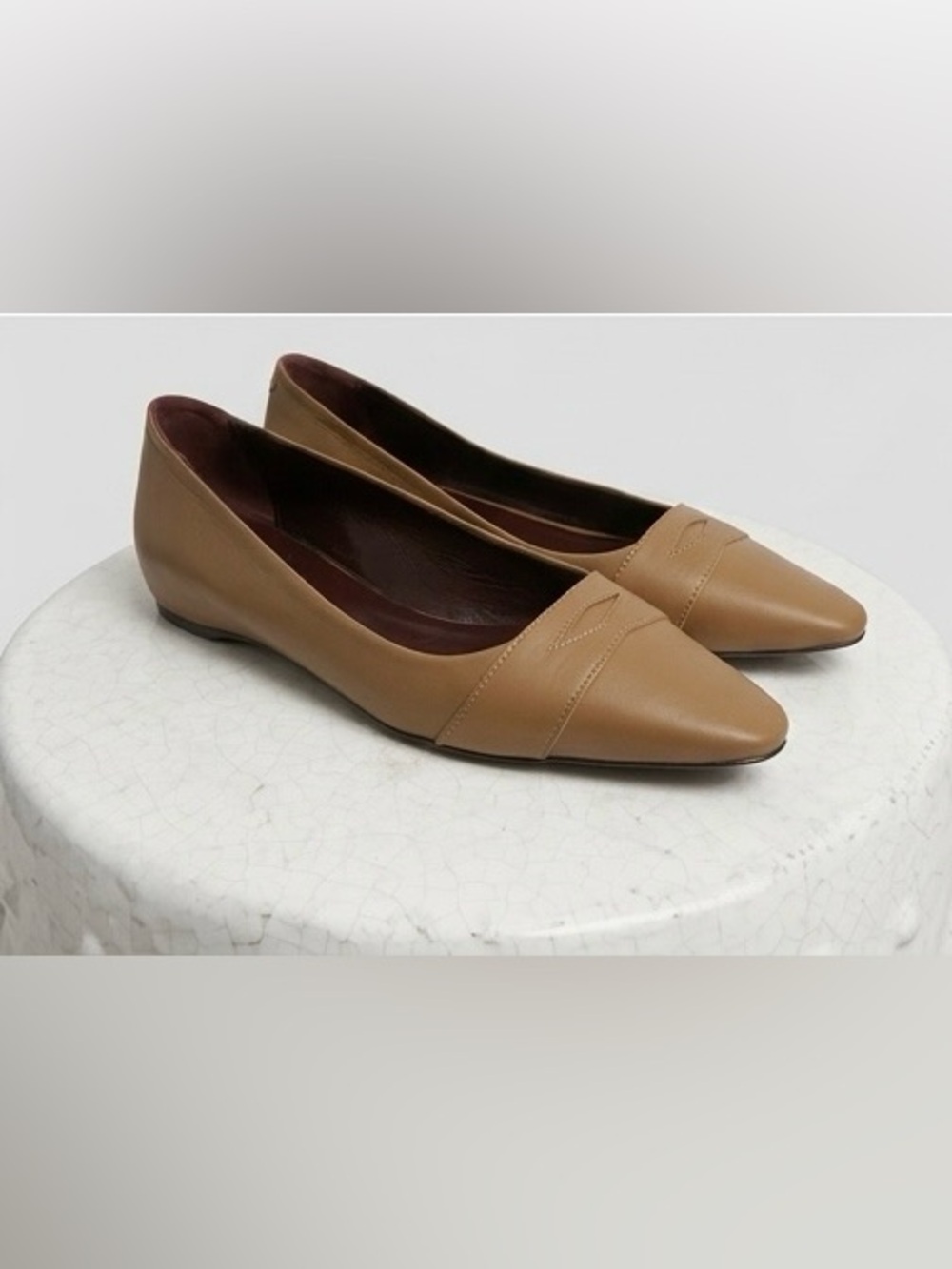 $795 Bougeotte Ballet Flats Almond Leather Women’s Flaneur Loafers Size 37.5 7.5